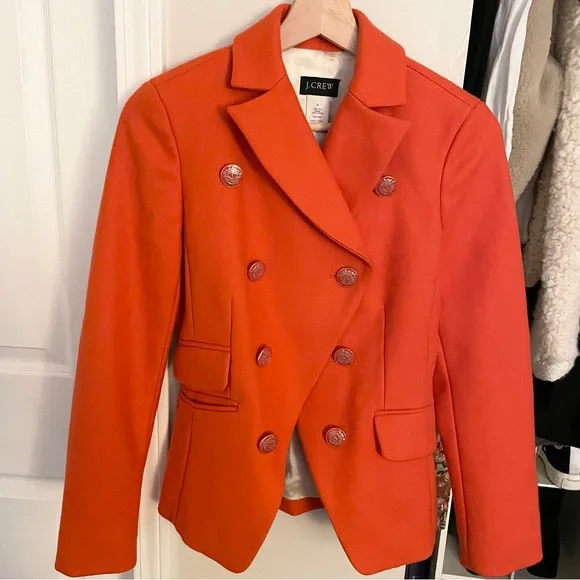 J. Crew Military Oxford Wool Blazer in Bright Flame in Size 0 - Picture 4 of 12